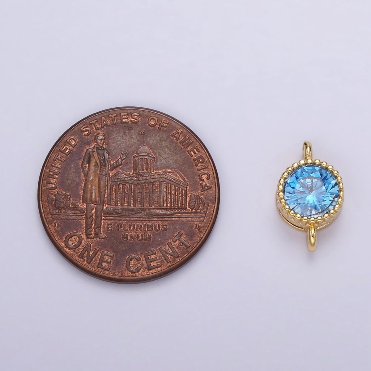 14K Gold Filled 7mm Blue, Baby Blue CZ Round Bezel Connector | G178 G179 - DLUXCA