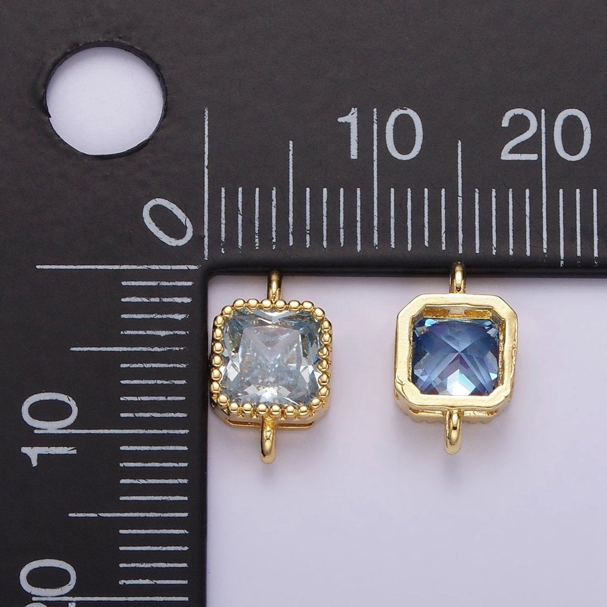 14K Gold Filled 7mm Blue, Baby Blue CZ Square Bezel Connector | G172 G173 - DLUXCA