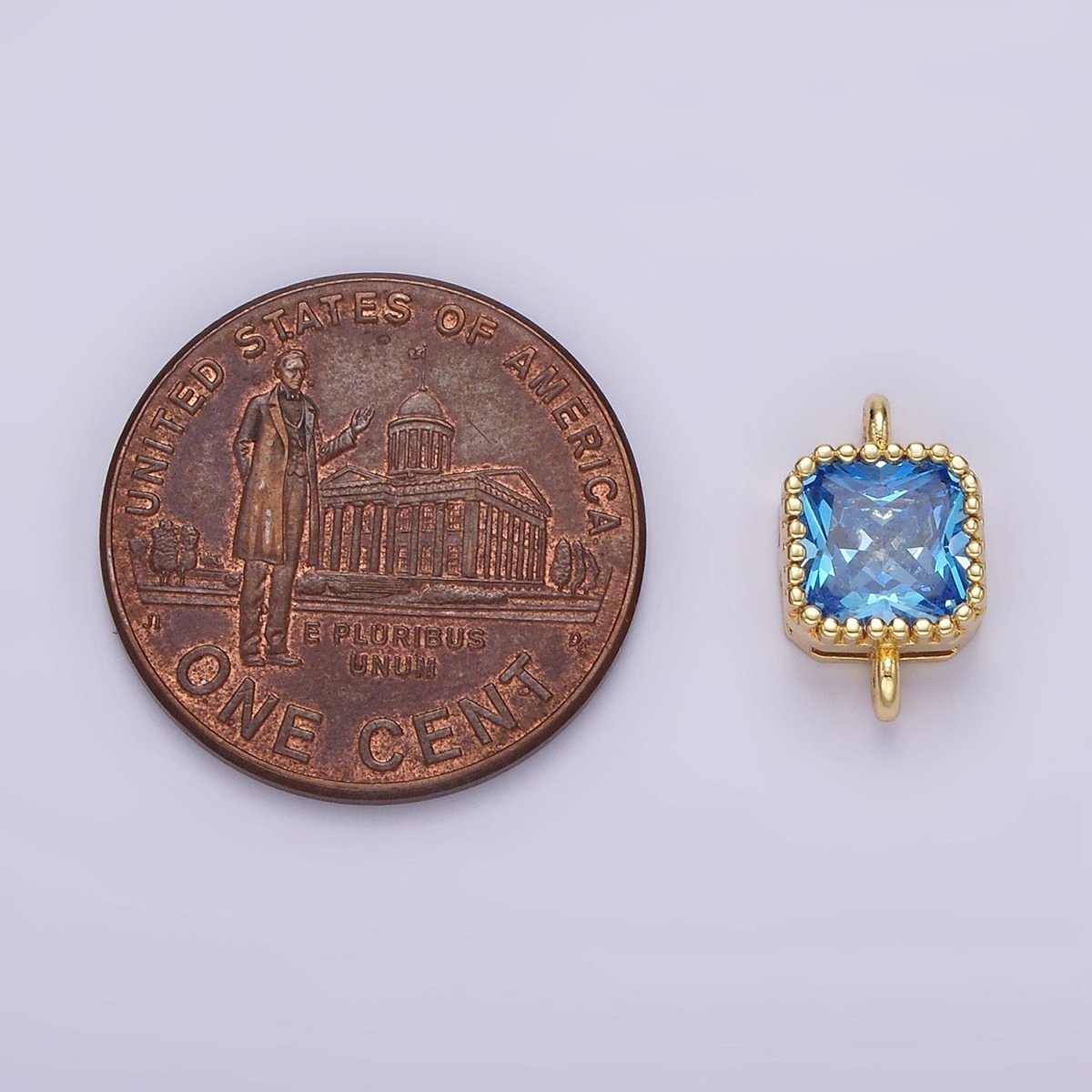 14K Gold Filled 7mm Blue, Baby Blue CZ Square Bezel Connector | G172 G173 - DLUXCA