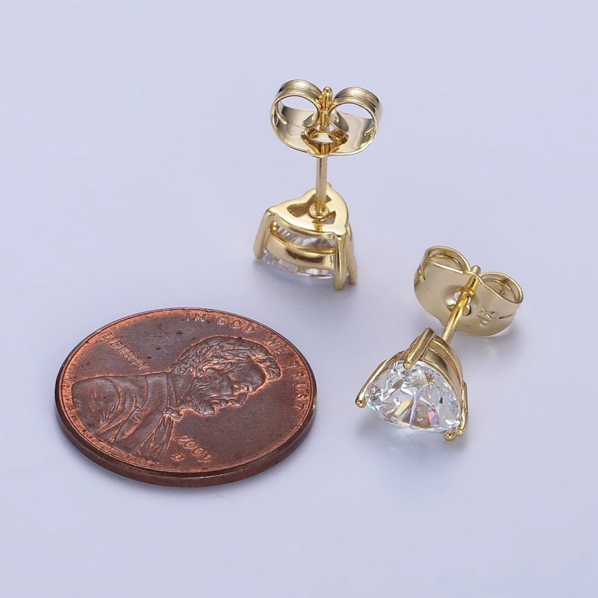 14K Gold Filled 7mm Clear Heart Cubic Zirconia CZ Stud Earrings | AB318 - DLUXCA