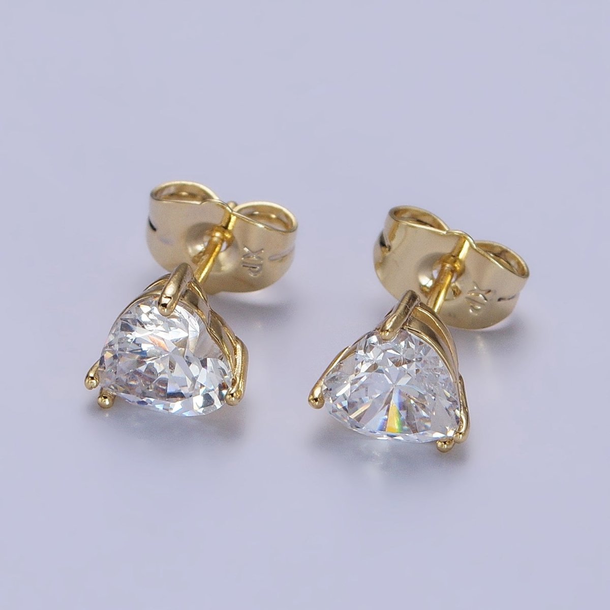 14K Gold Filled 7mm Clear Heart Cubic Zirconia CZ Stud Earrings | AB318 - DLUXCA