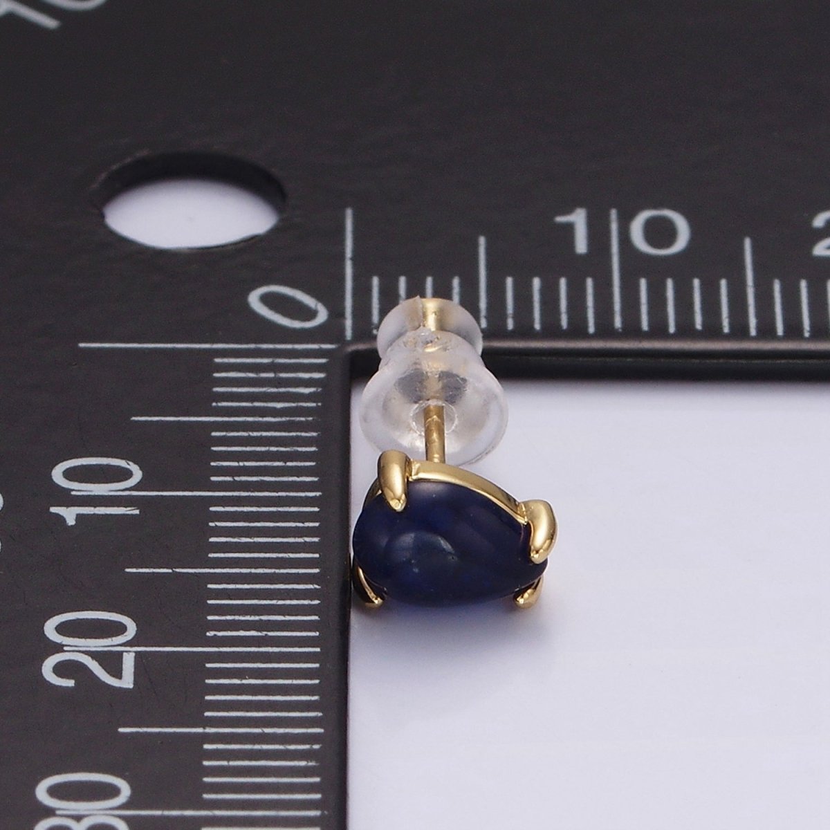 14K Gold Filled 7mm Lapis Lazuli Teardrop Bezel Stud Earrings | V049 - DLUXCA