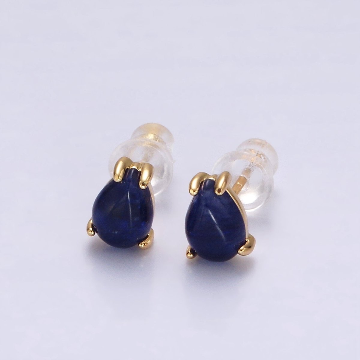 14K Gold Filled 7mm Lapis Lazuli Teardrop Bezel Stud Earrings | V049 - DLUXCA