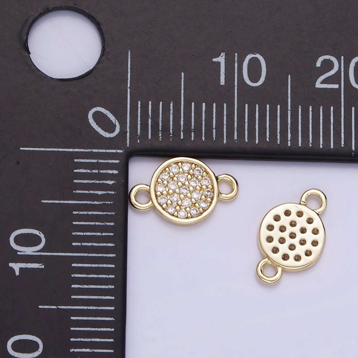 14K Gold Filled 7mm Micro Paved CZ Round Mini Connector | G291 - DLUXCA