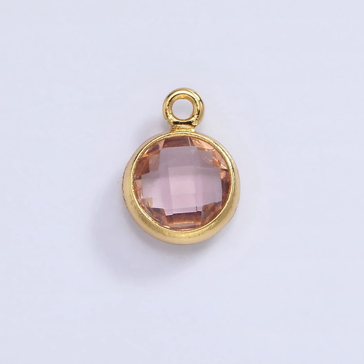 14K Gold Filled 7mm Multifaceted Birthstone CZ Round Personalized Charm | N1185 - N1196 - DLUXCA