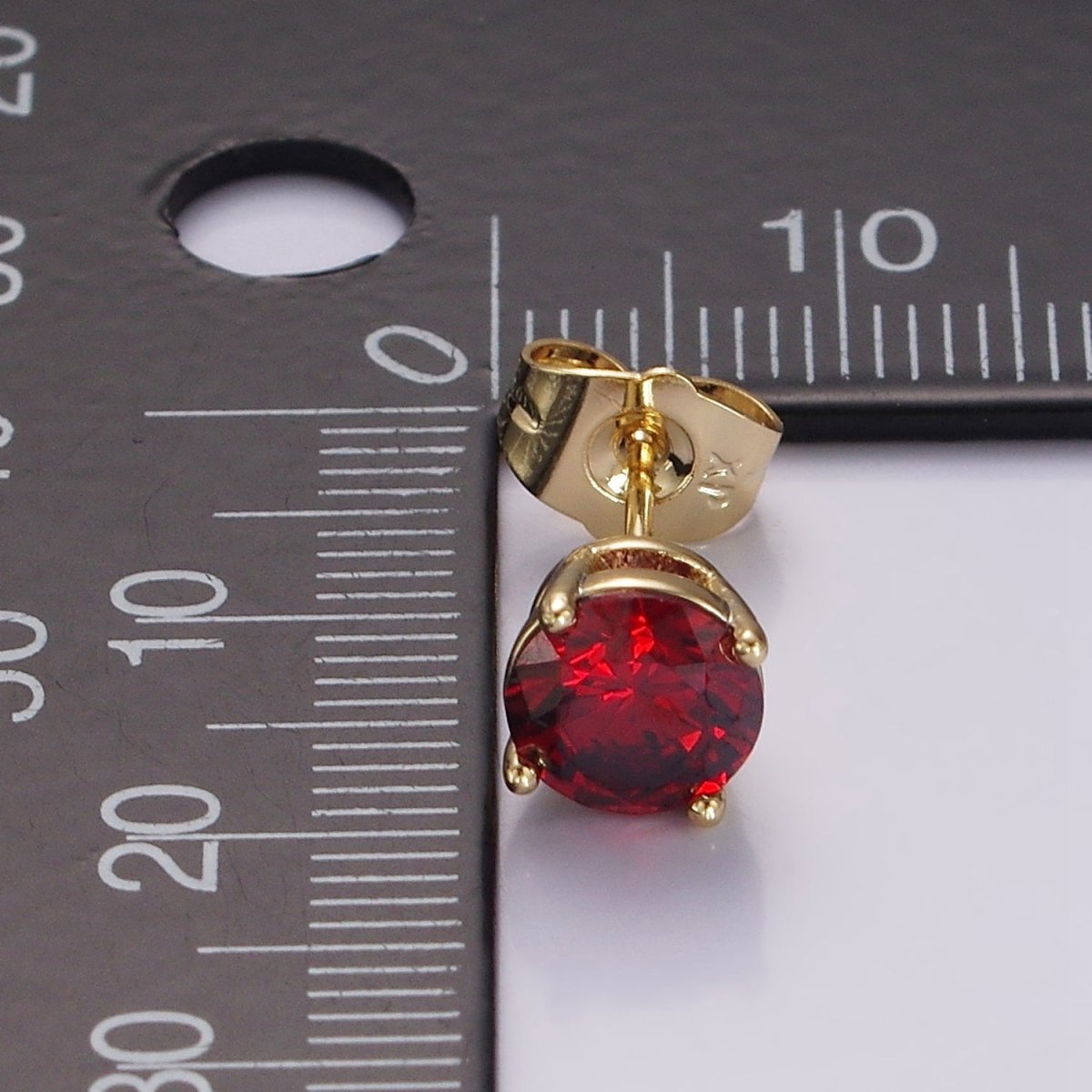 14K Gold Filled 7mm Pink, Red Round Bezel Minimalist Stud Earrings | AB1137 AB1138 - DLUXCA