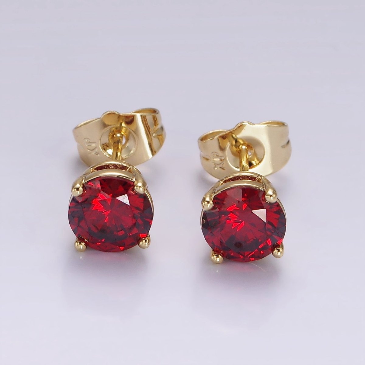 14K Gold Filled 7mm Pink, Red Round Bezel Minimalist Stud Earrings | AB1137 AB1138 - DLUXCA