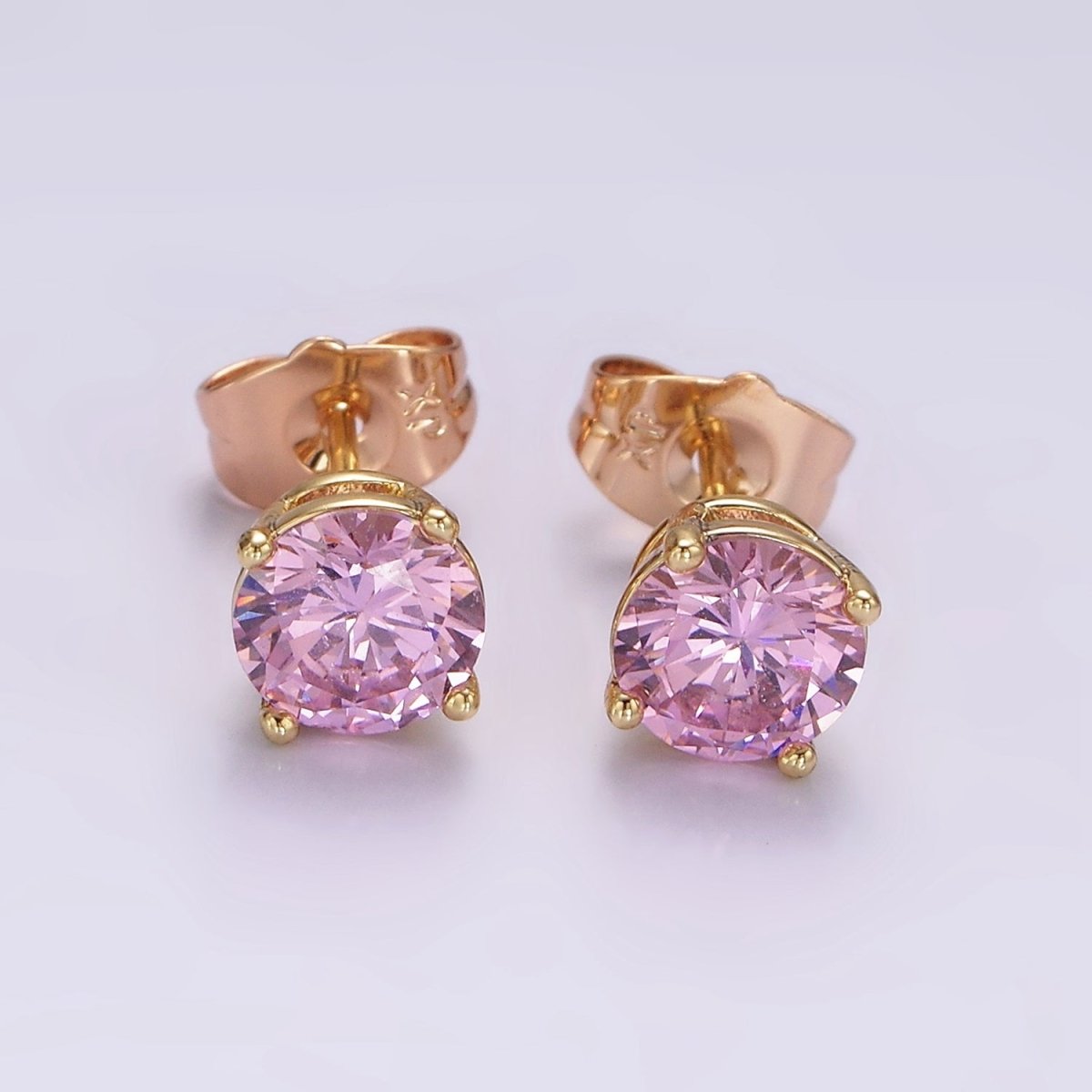 14K Gold Filled 7mm Pink, Red Round Bezel Minimalist Stud Earrings | AB1137 AB1138 - DLUXCA