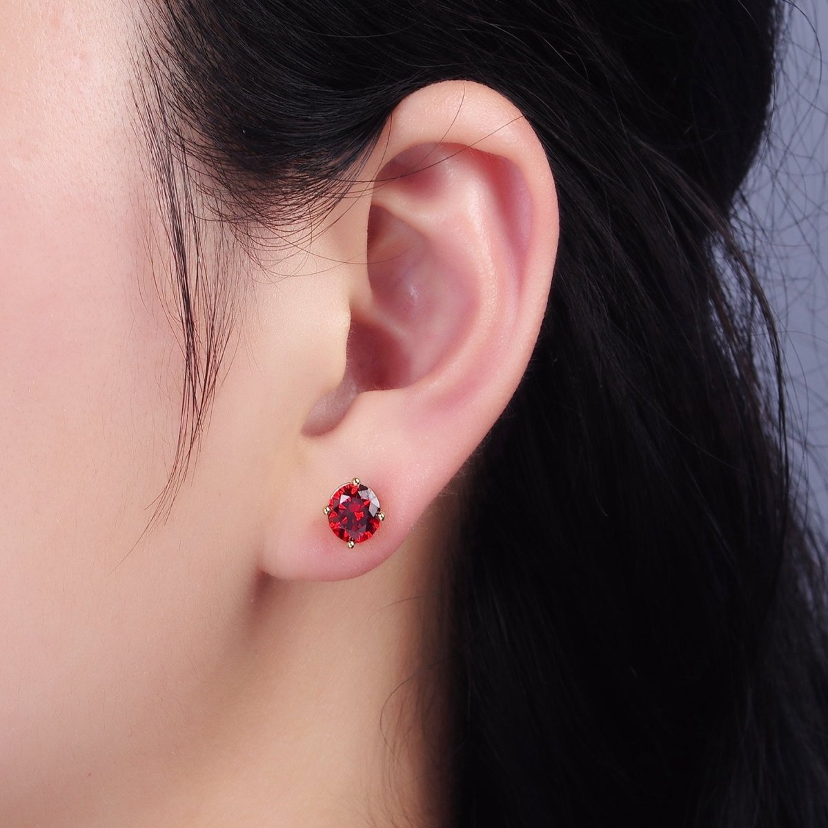 14K Gold Filled 7mm Pink, Red Round Bezel Minimalist Stud Earrings | AB1137 AB1138 - DLUXCA