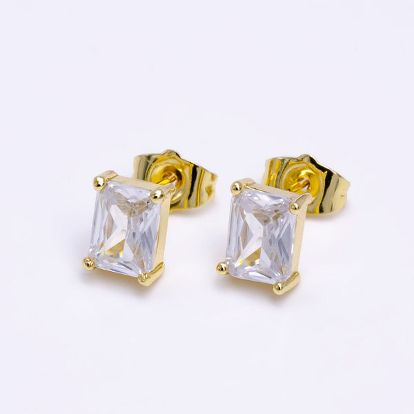 14K Gold Filled 8.3mm Clear Baguette CZ Stud Earrings AE1014 DLUXCA