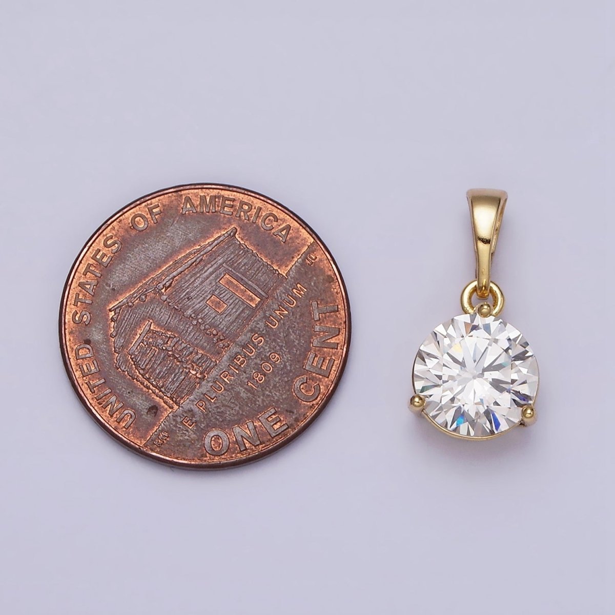 14K Gold Filled 8.5mm Round Clear Cubic Zirconia Pendant | AA512 - DLUXCA