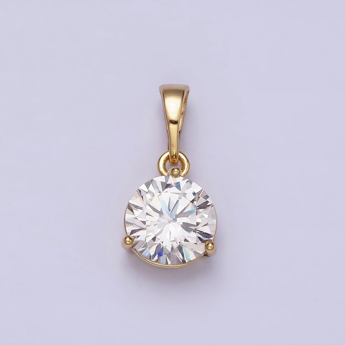 14K Gold Filled 8.5mm Round Clear Cubic Zirconia Pendant | AA512 - DLUXCA