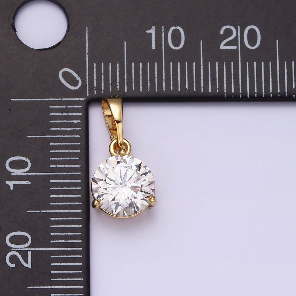 14K Gold Filled 8.5mm Round Clear Cubic Zirconia Pendant | AA512 - DLUXCA