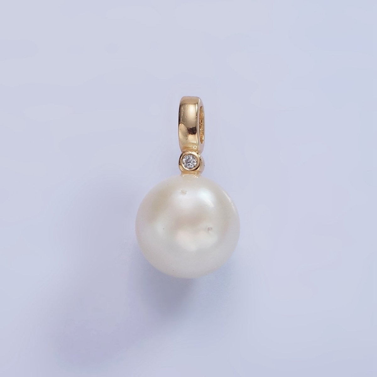 14K Gold Filled 8mm, 10mm White Round Pearl CZ Bail Pendant | P1684 - DLUXCA