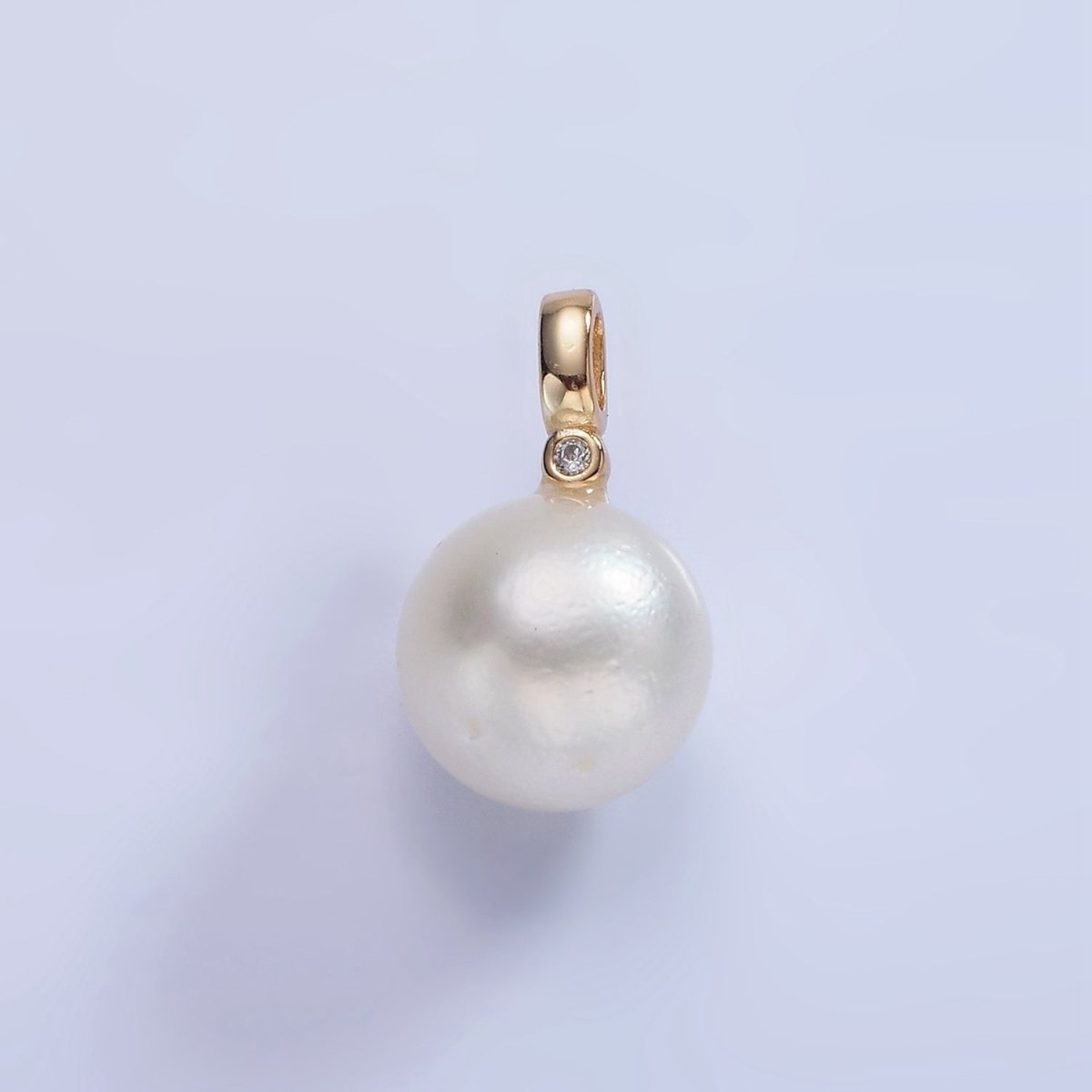 14K Gold Filled 8mm, 10mm White Round Pearl CZ Bail Pendant | P1684 - DLUXCA