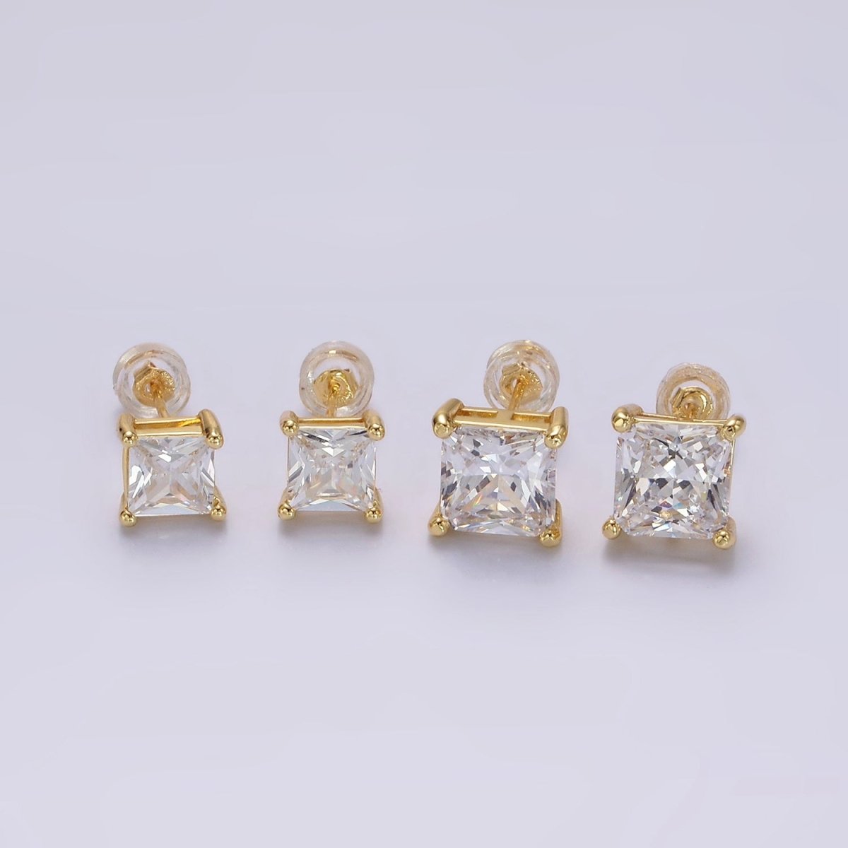 14K Gold Filled 8mm, 6mm Clear CZ Square Bezel Stud Earrings | AE763 AE764 - DLUXCA