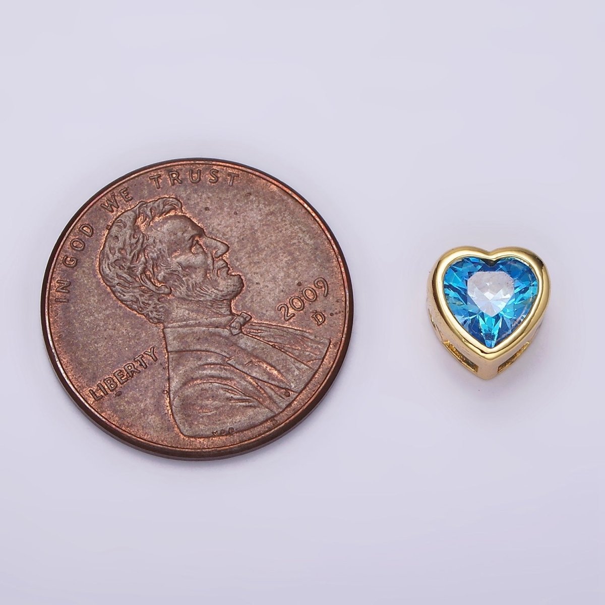 14K Gold Filled 8mm Baby Blue, Blue CZ Heart Bezel Bead | B-845 B-846 - DLUXCA