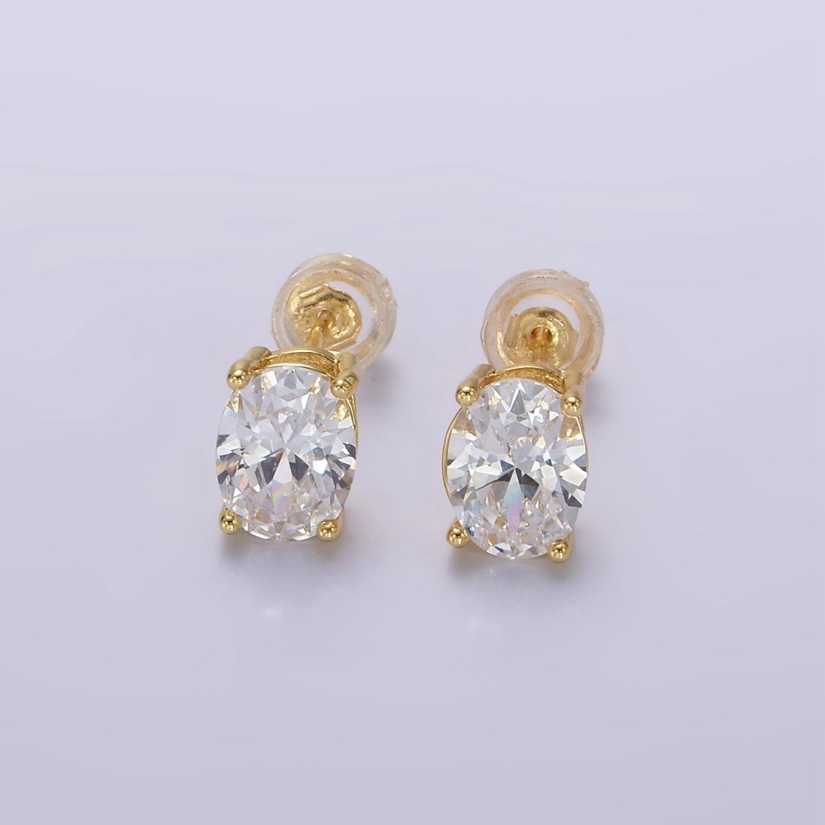 14K Gold Filled 8mm Clear CZ Oval Bezel Stud Earrings | AE899 - DLUXCA