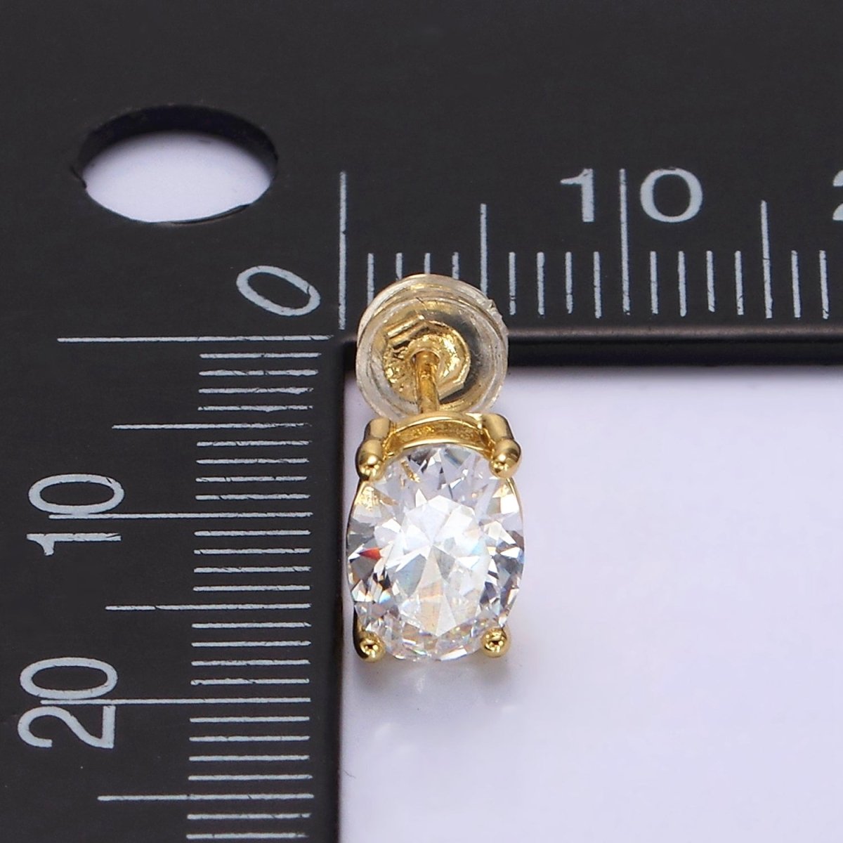 14K Gold Filled 8mm Clear CZ Oval Bezel Stud Earrings | AE899 - DLUXCA