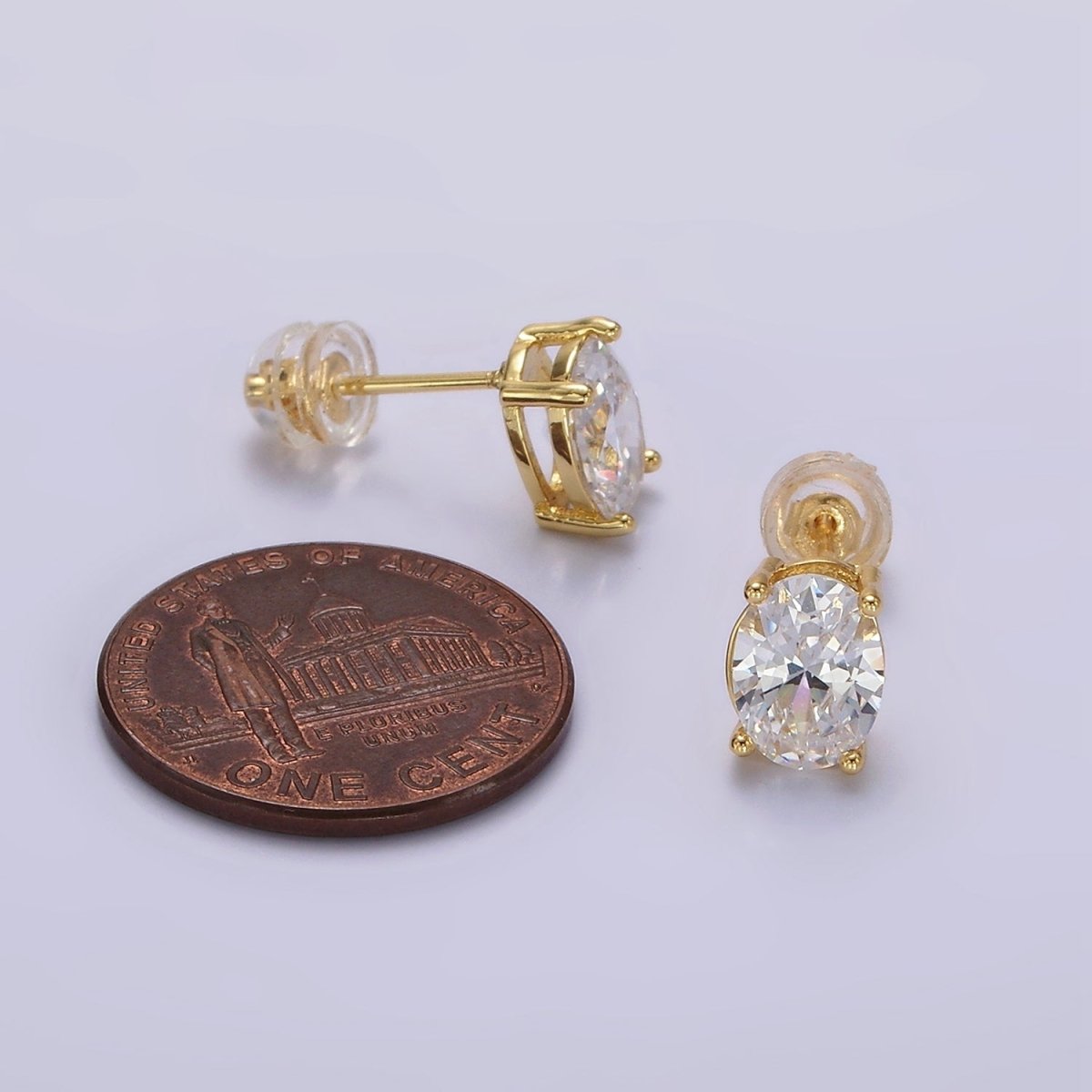 14K Gold Filled 8mm Clear CZ Oval Bezel Stud Earrings | AE899 - DLUXCA