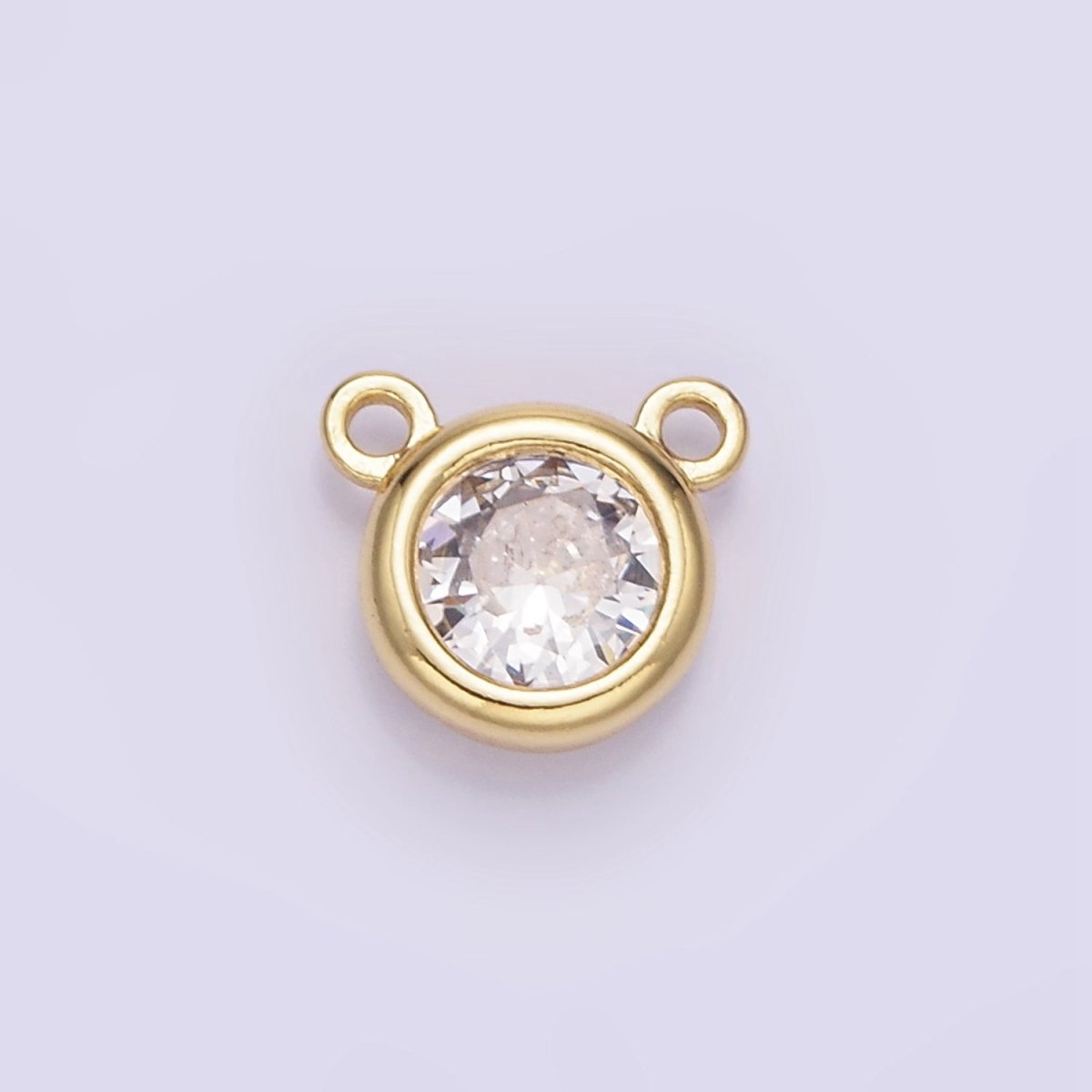14K Gold Filled 8mm Clear CZ Round Bezel Connector in Gold & Silver | G309 - DLUXCA