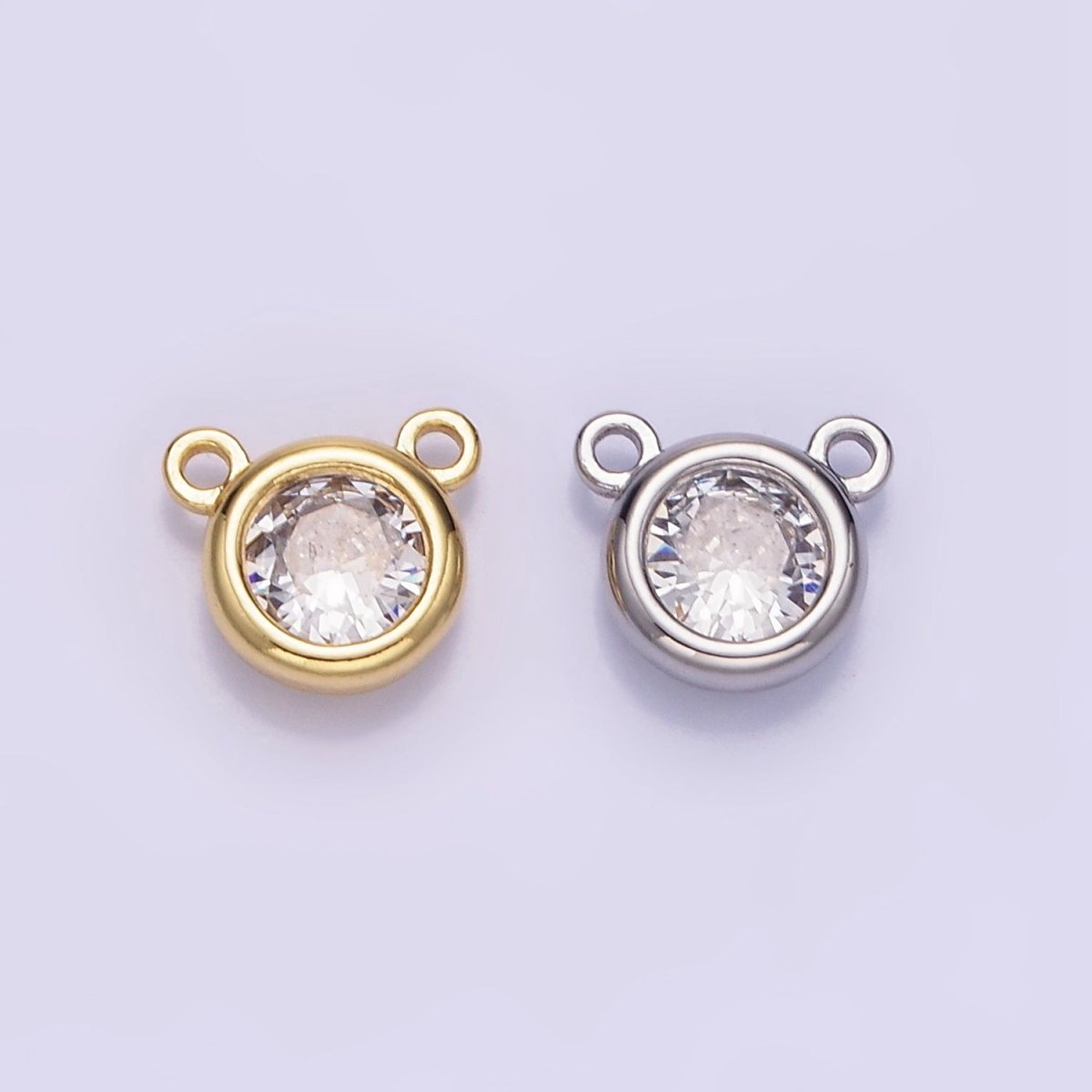 14K Gold Filled 8mm Clear CZ Round Bezel Connector in Gold & Silver | G309 - DLUXCA
