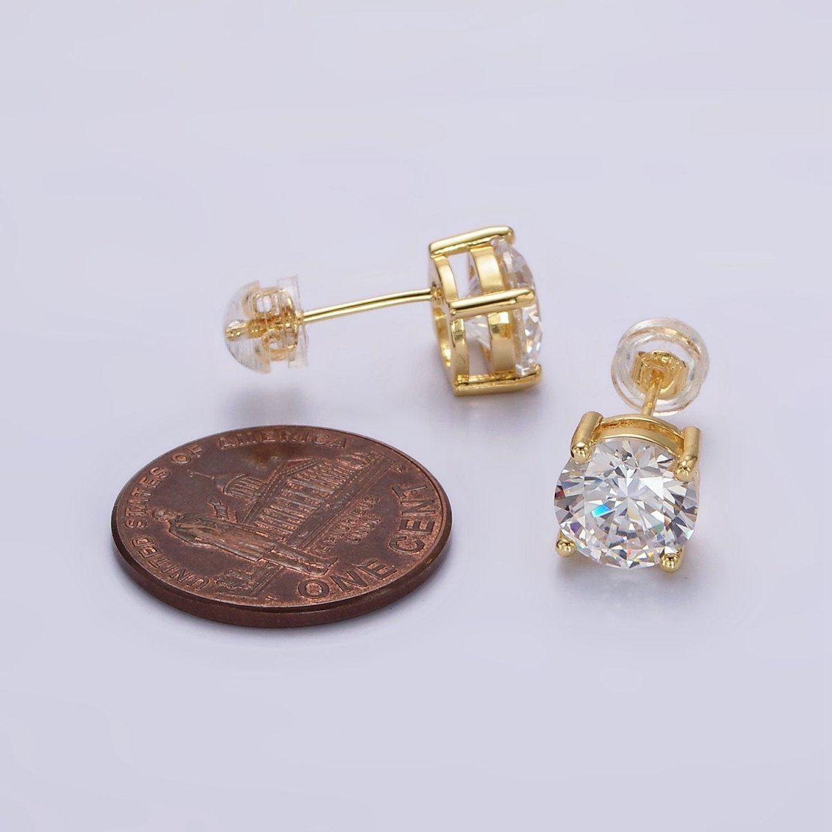 14K Gold Filled 8mm Clear CZ Round Bezel Stud Earrings | AE771 - DLUXCA