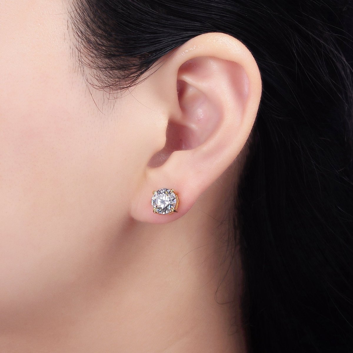 14K Gold Filled 8mm Clear CZ Round Bezel Stud Earrings | AE771 - DLUXCA