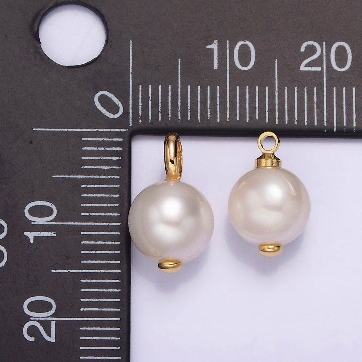 14K Gold Filled 8mm Freshwater Pearl Button Charm & Pendant | P1599 P1610 - DLUXCA