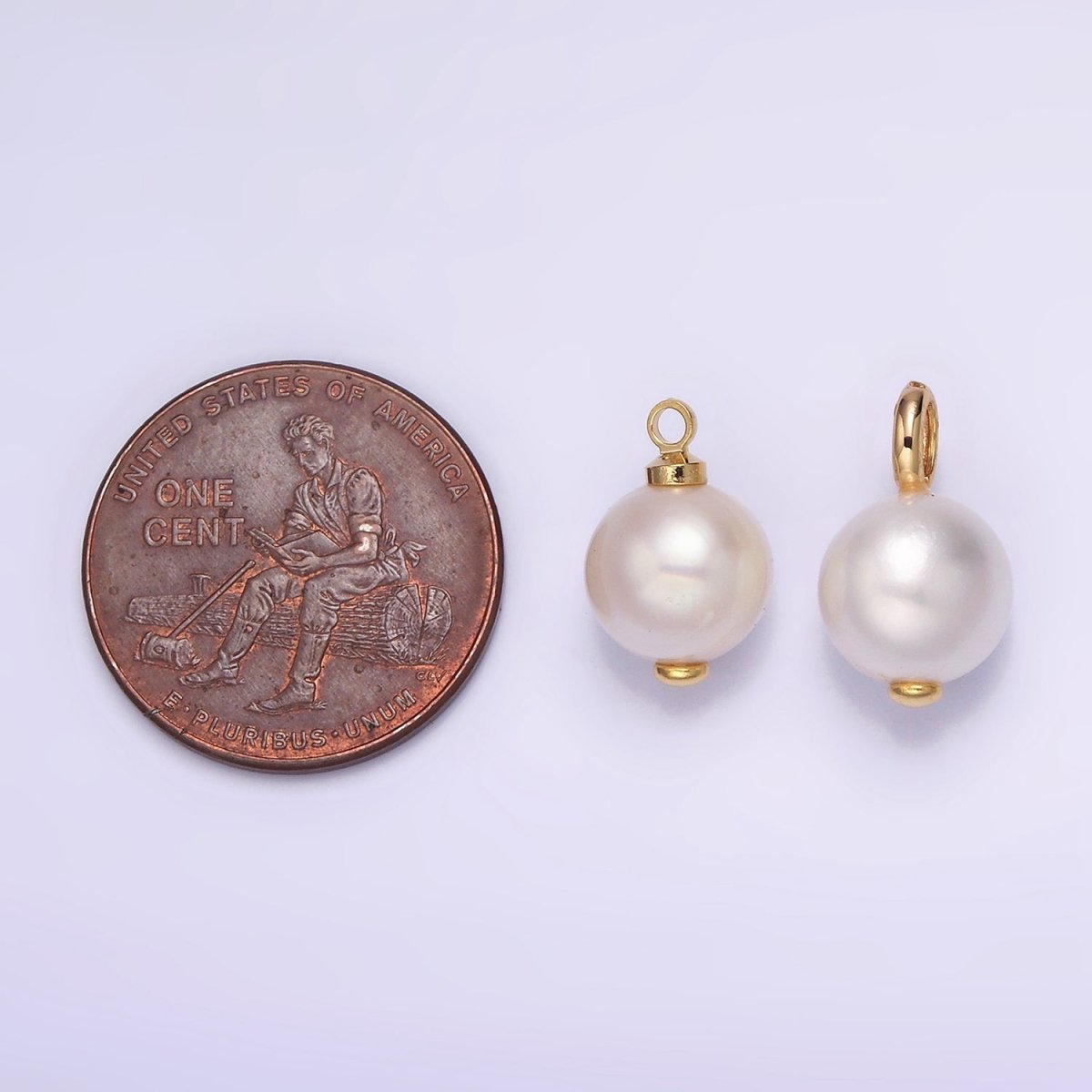 14K Gold Filled 8mm Freshwater Pearl Button Charm & Pendant | P1599 P1610 - DLUXCA