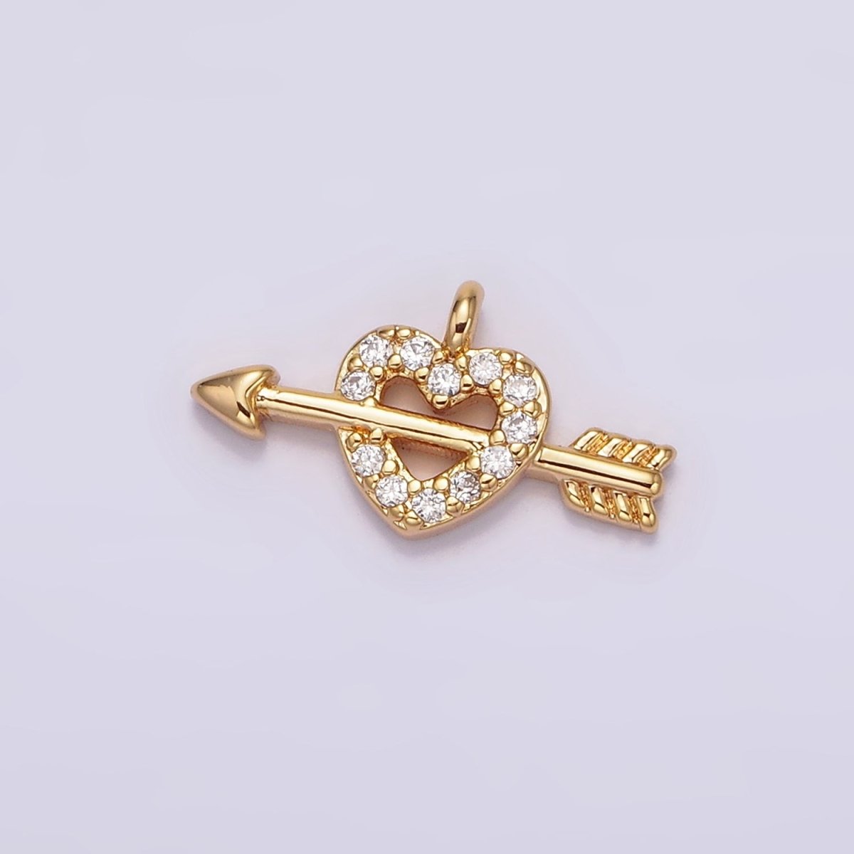 14K Gold Filled 8mm Micro Paved Heart Arrow Cupid Charm | N1766 - DLUXCA