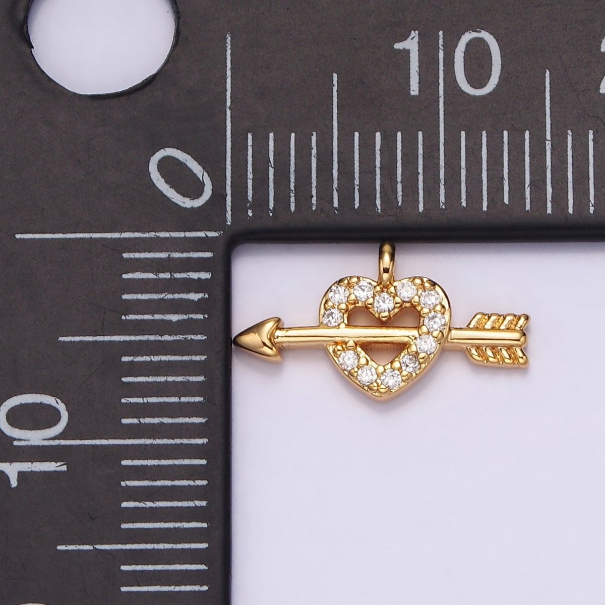 14K Gold Filled 8mm Micro Paved Heart Arrow Cupid Charm | N1766 - DLUXCA