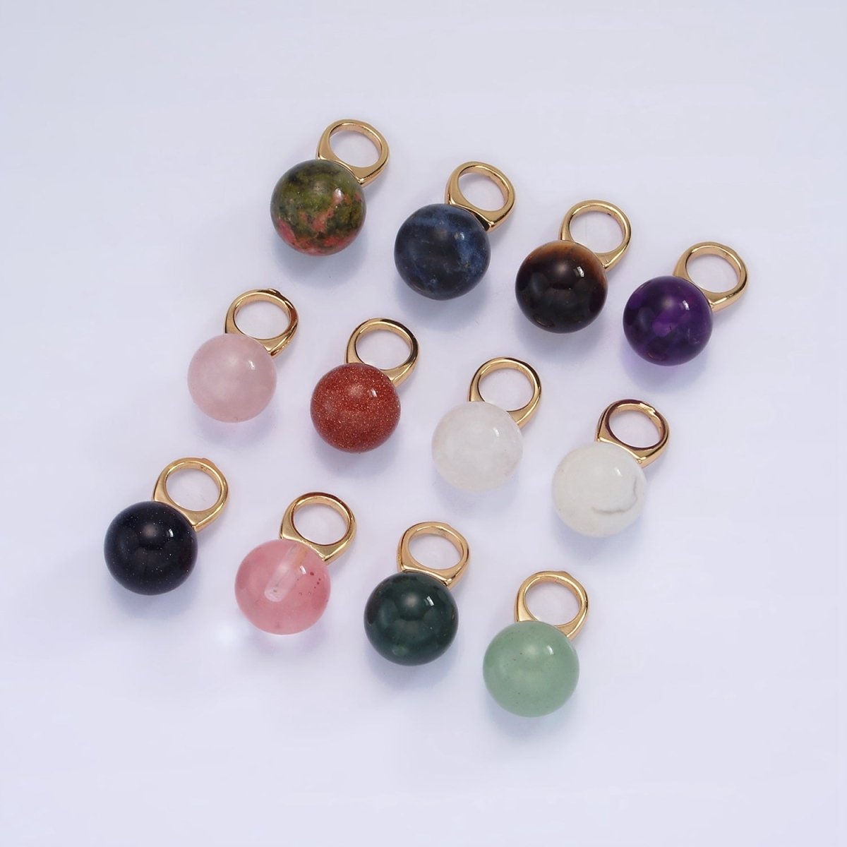 14K Gold Filled 8mm Round Sphere Ball Natural Gemstone Drop Personalized Earring Pendant | AG367 - AG377 - DLUXCA