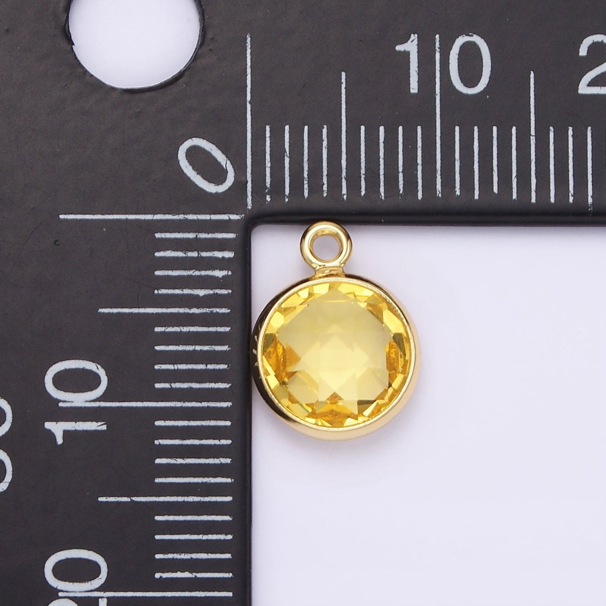 14K Gold Filled 9mm, 7mm Multifaceted Yellow Birthstone Round Charm in Gold & Silver | N1555, N1165 - DLUXCA