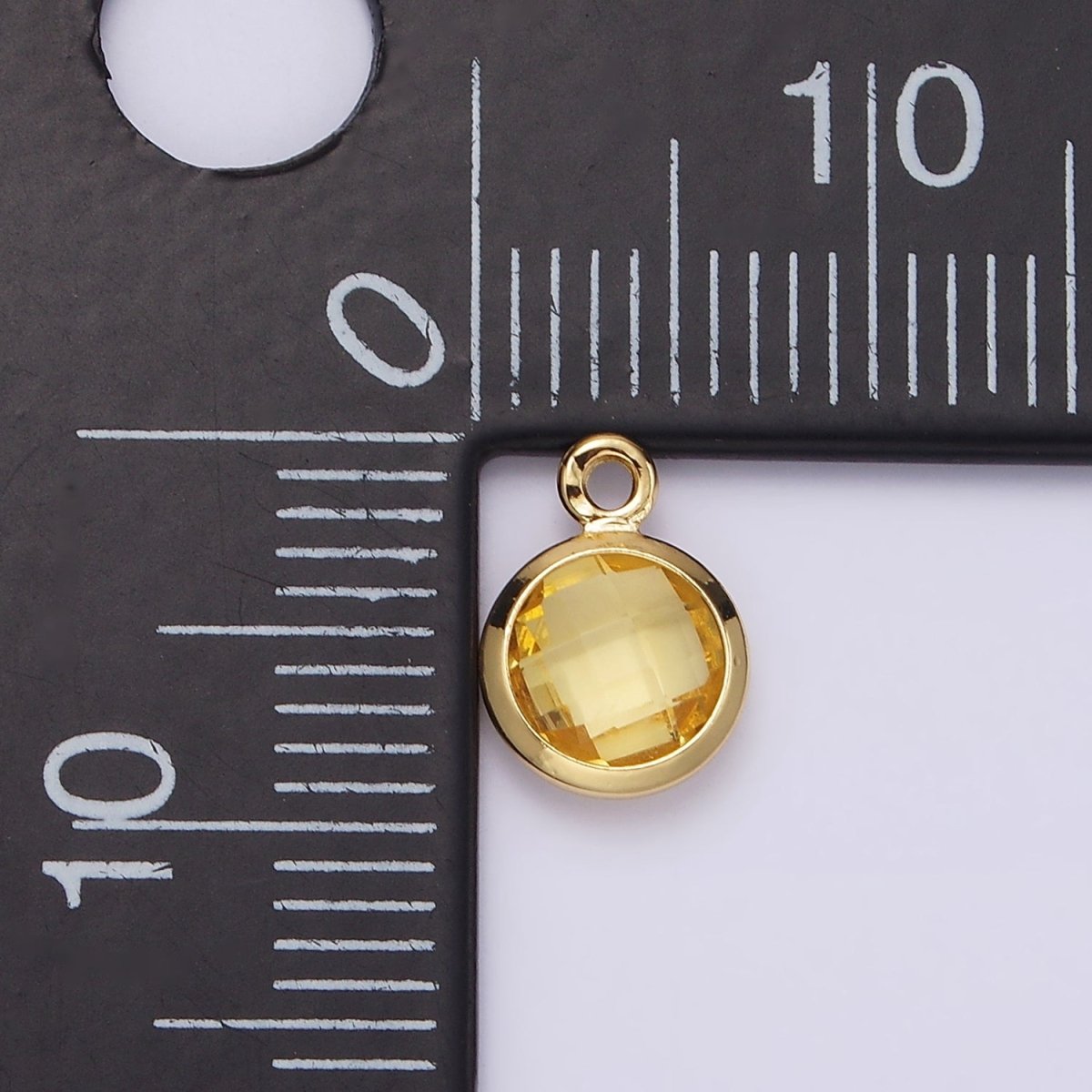 14K Gold Filled 9mm, 7mm Multifaceted Yellow Birthstone Round Charm in Gold & Silver | N1555, N1165 - DLUXCA