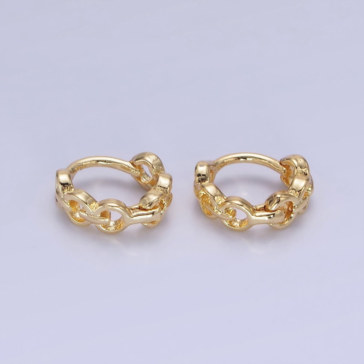 14K Gold Filled 9mm Cable Link Cartilage Huggie Earrings in Gold & Silver | AB1252 AB1253 - DLUXCA