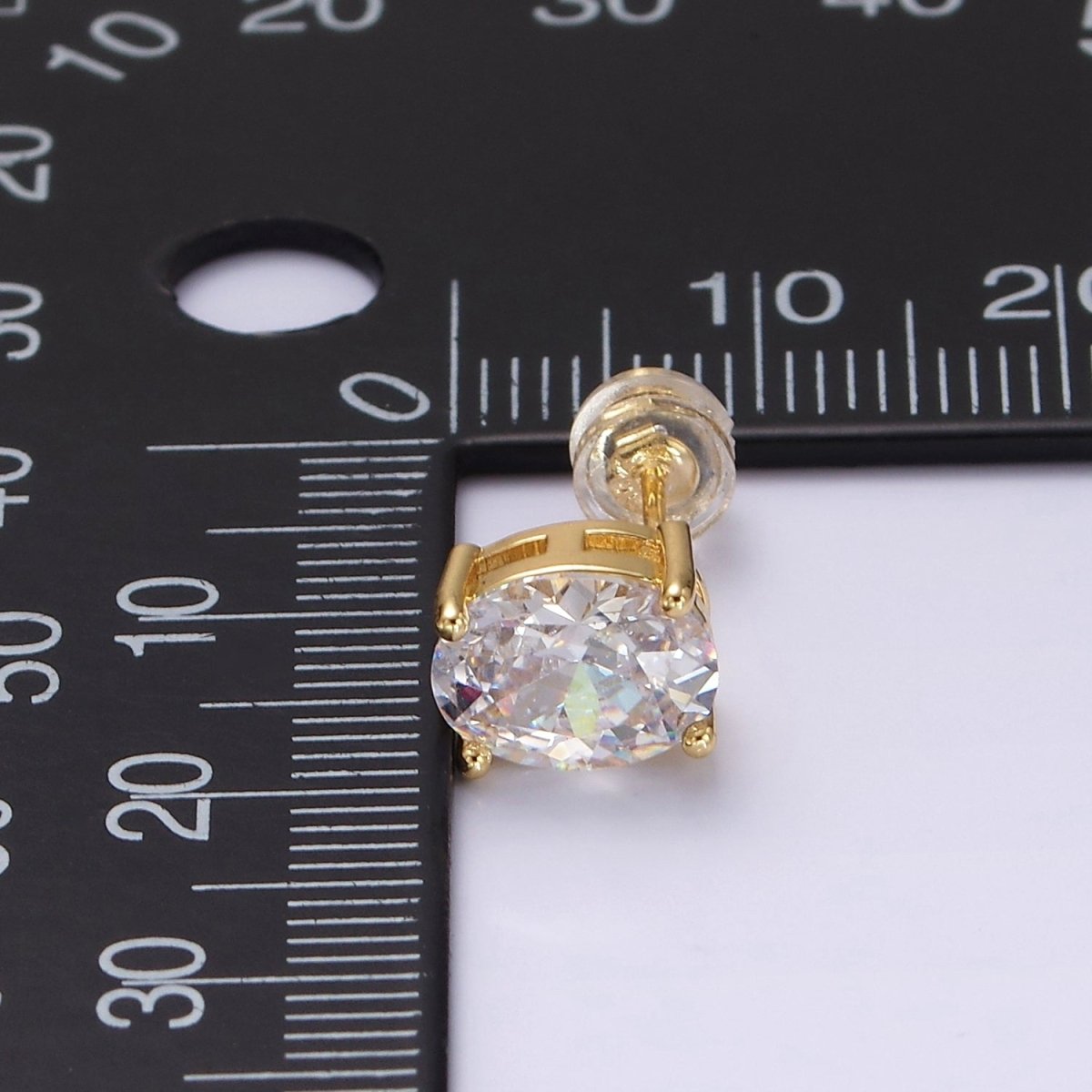 14K Gold Filled 9mm Clear CZ Oval Stud Earrings | V188 - DLUXCA