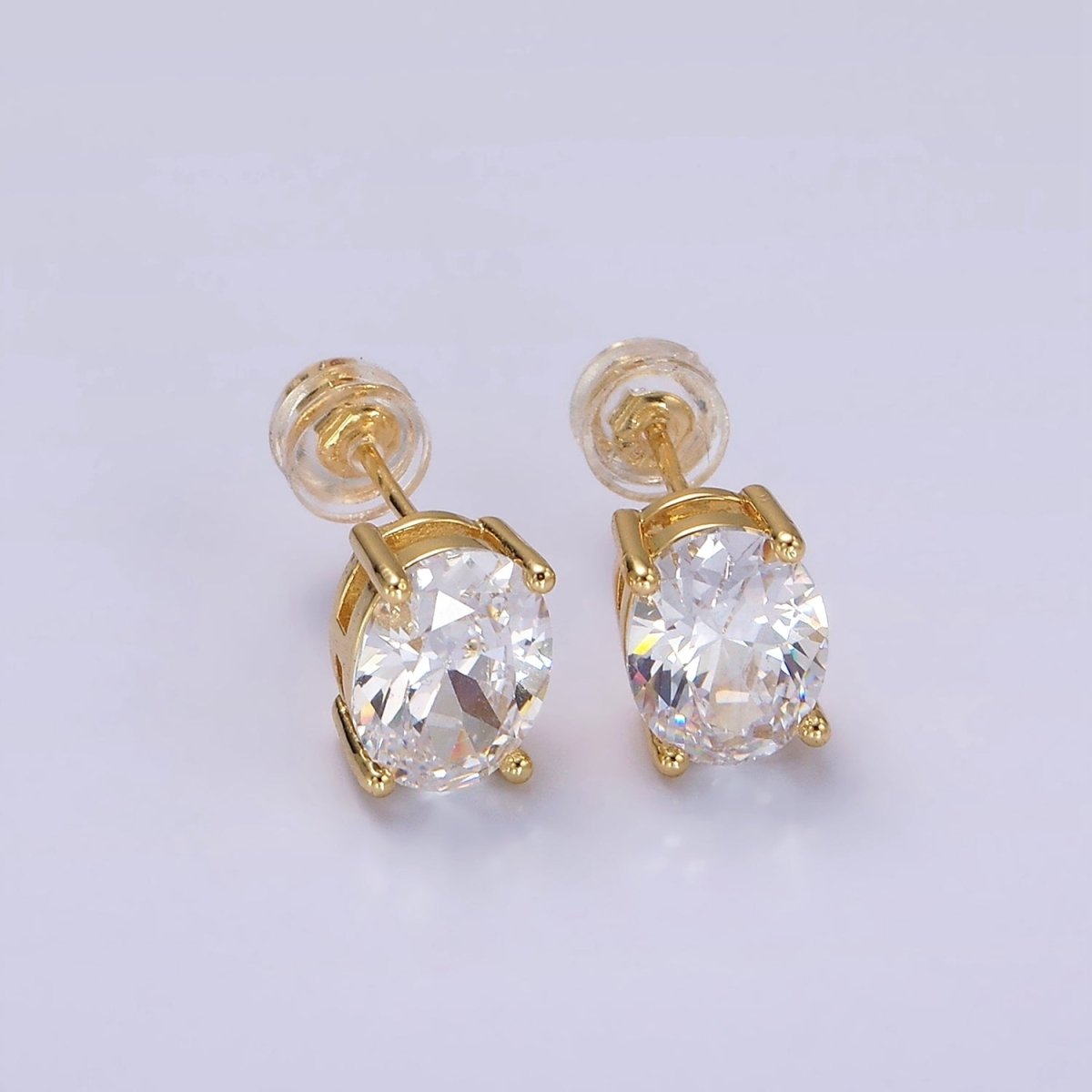 14K Gold Filled 9mm Clear CZ Oval Stud Earrings | V188 - DLUXCA