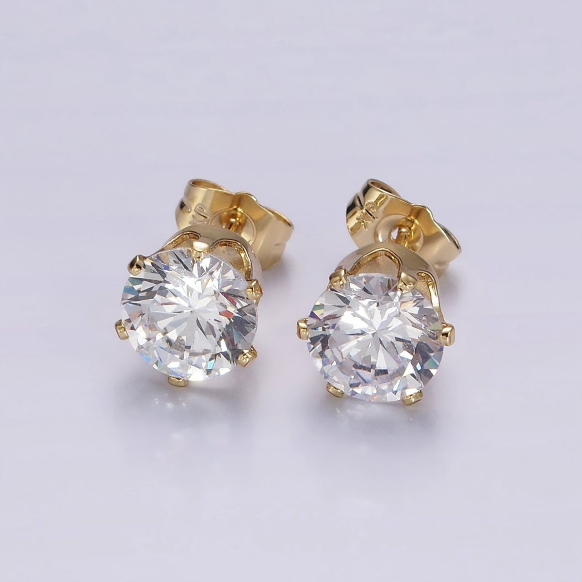 14K Gold Filled 9mm Clear CZ Round Bezel Minimalist Stud Earrings | AB1134 - DLUXCA