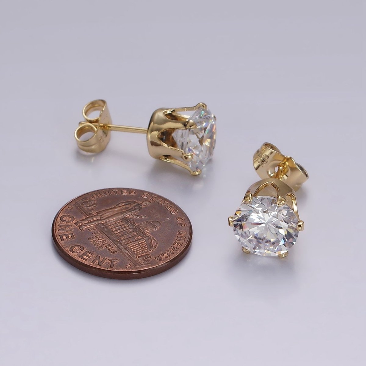 14K Gold Filled 9mm Clear CZ Round Bezel Minimalist Stud Earrings | AB1134 - DLUXCA