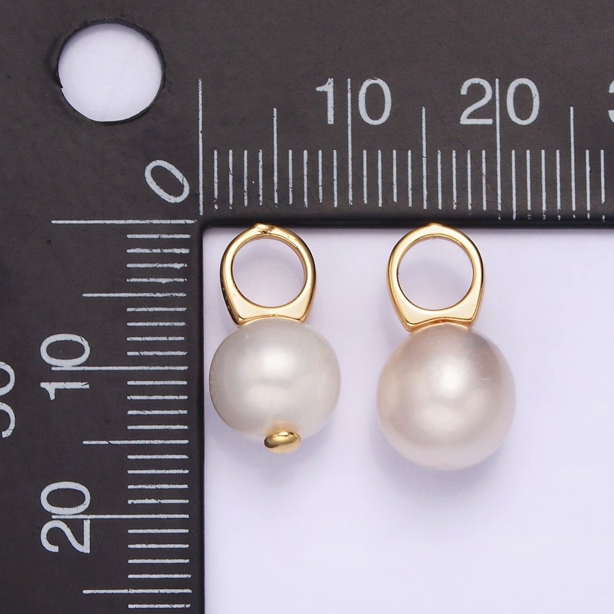 14K Gold Filled 9mm Round Sphere Ball White Freshwater Pearl Drop Personalized Earring Pendant | P1605 P1606 - DLUXCA