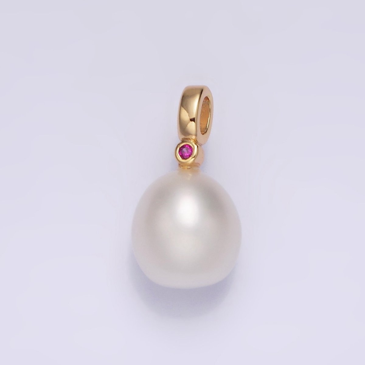 14K Gold Filled 9mm White Oval Freshwater Pearl Green, Fuchsia, Clear CZ Pendant | P1607 - P1609 - DLUXCA