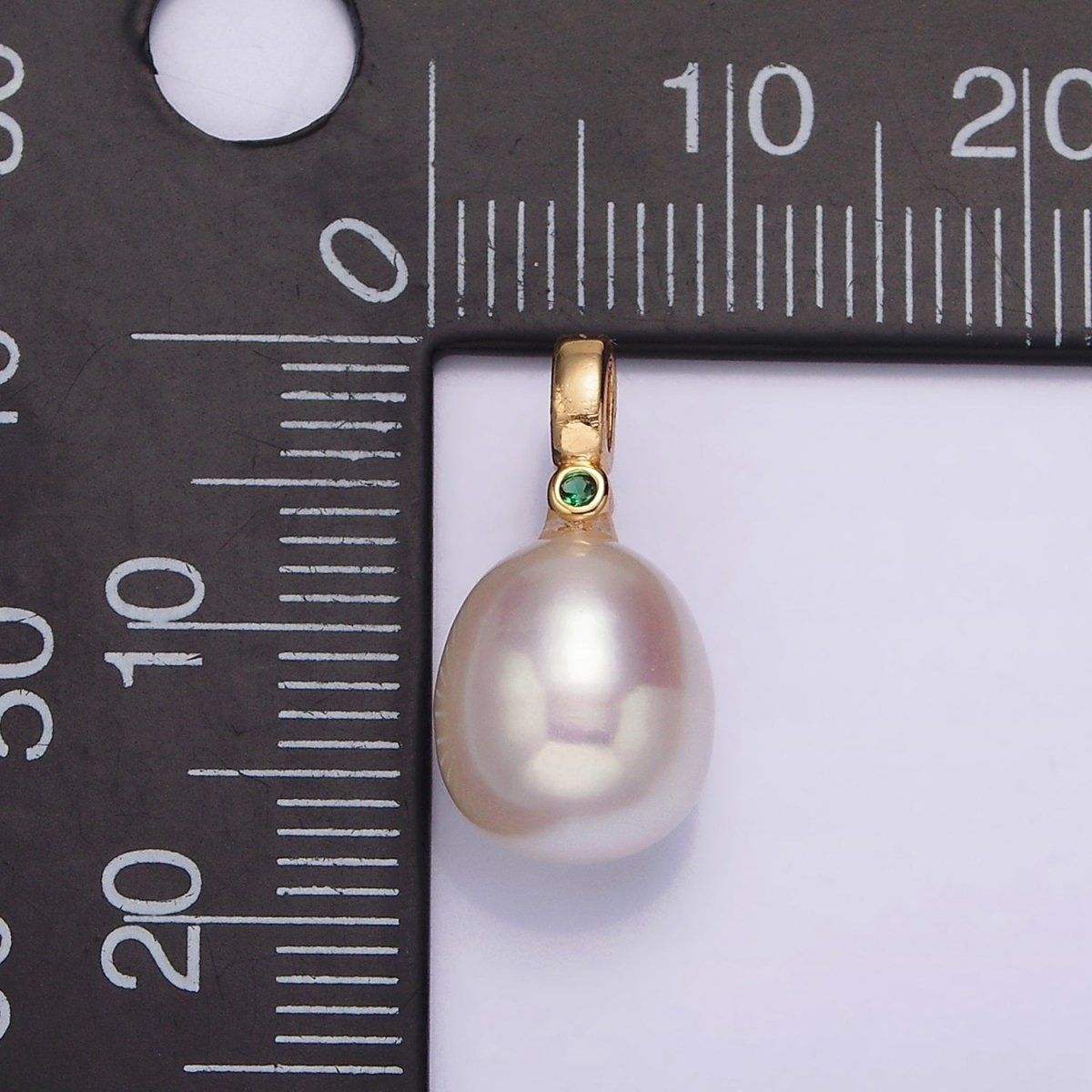 14K Gold Filled 9mm White Oval Freshwater Pearl Green, Fuchsia, Clear CZ Pendant | P1607 - P1609 - DLUXCA