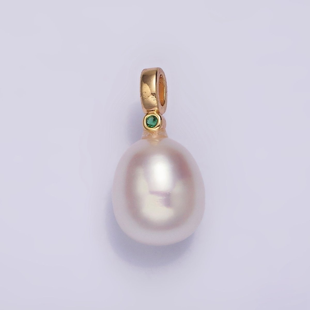 14K Gold Filled 9mm White Oval Freshwater Pearl Green, Fuchsia, Clear CZ Pendant | P1607 - P1609 - DLUXCA