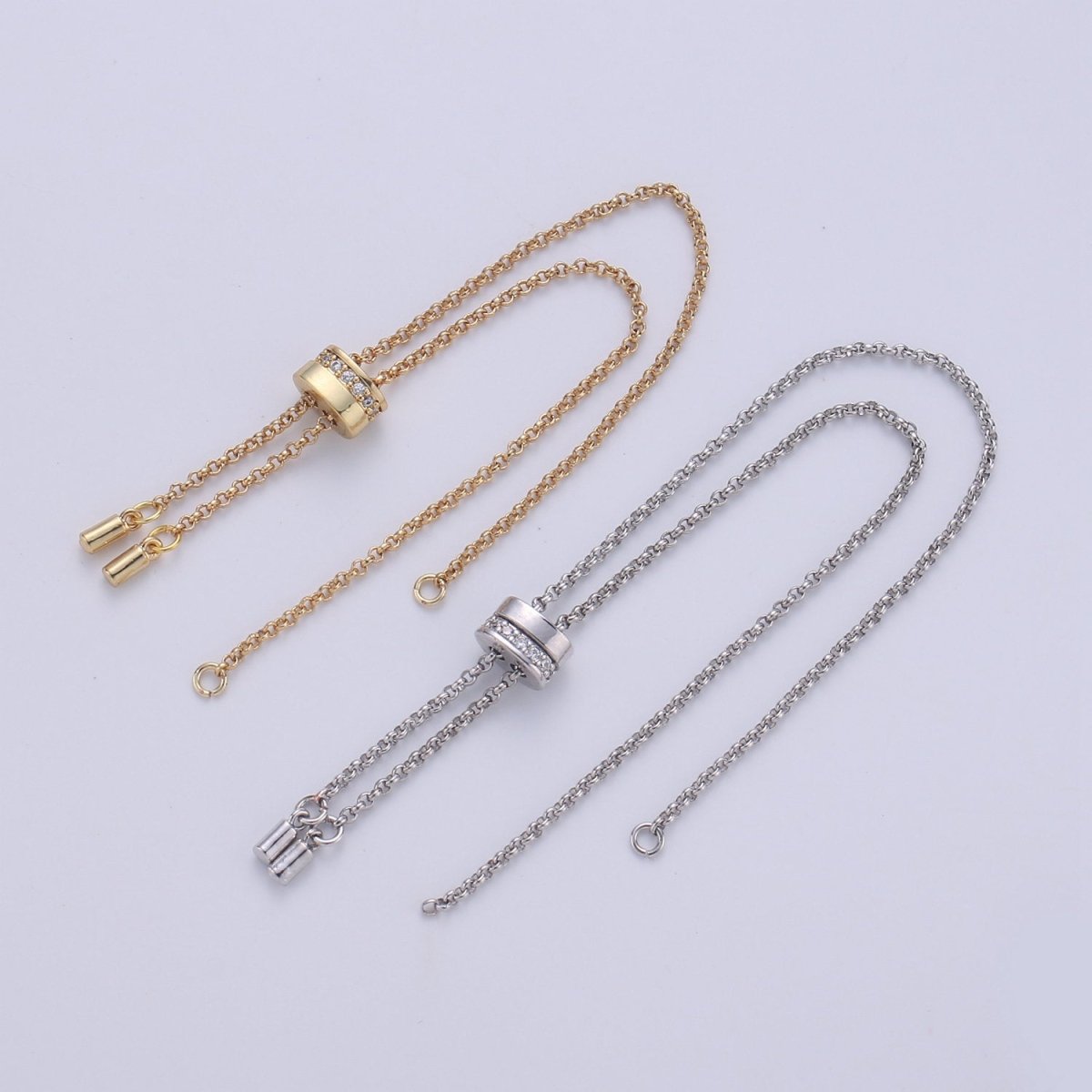 14k Gold Filled Adjustable Bracelet Half finished Chain Bracelet rubber stopper Silver Rolo Chain Wholesale 1pc/10pcs - DLUXCA