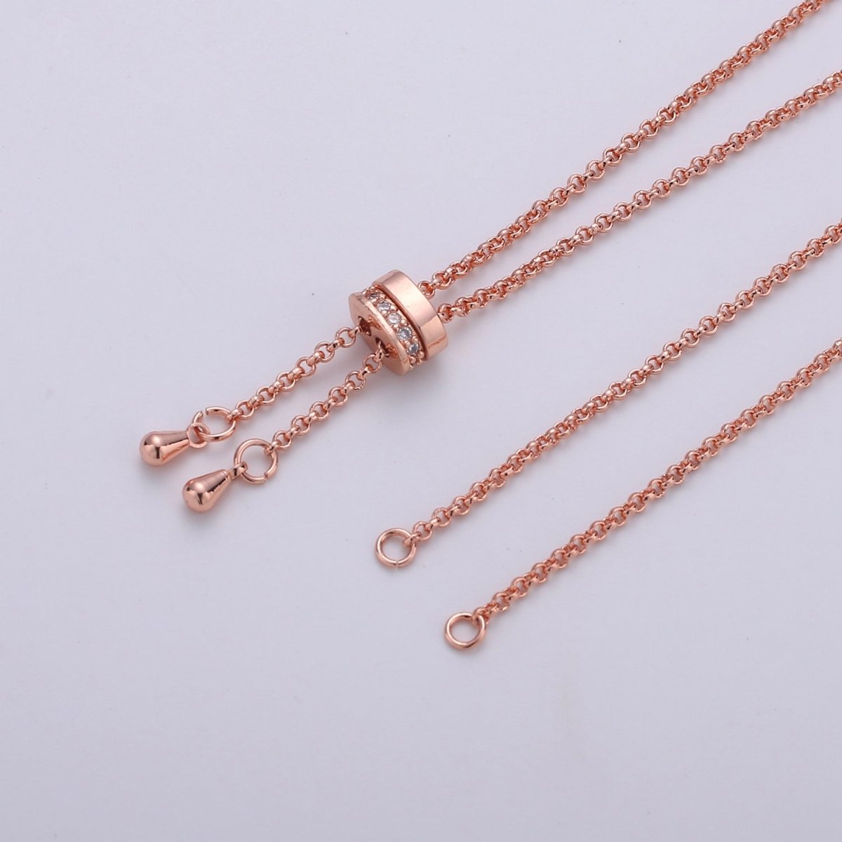 14k Gold Filled Adjustable Necklace Half finished Chain Necklace with rubber stopper Rose Gold, Silver, Black Rolo Chain Wholesale 1pc/10pcs K-520 - K-523 - DLUXCA