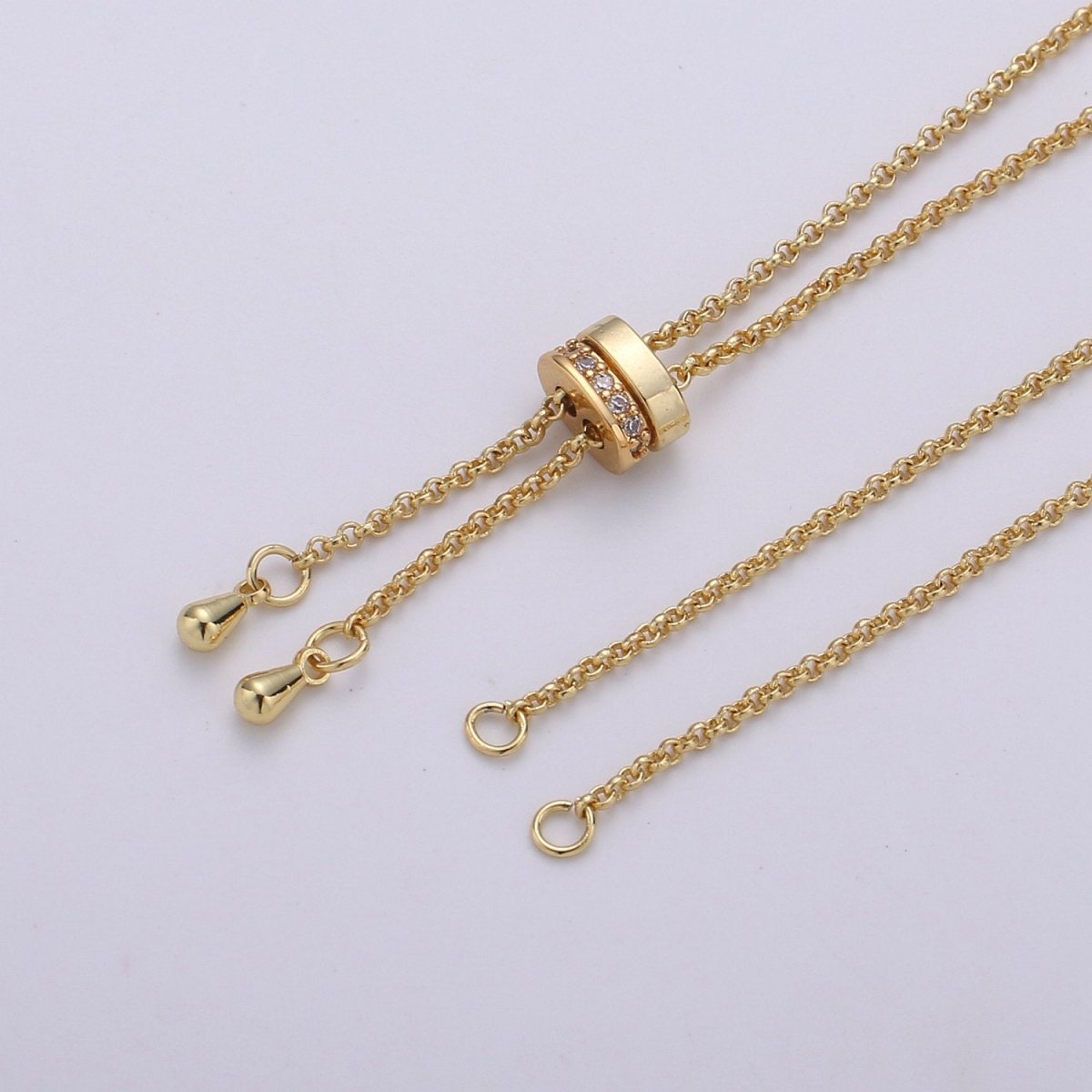 14k Gold Filled Adjustable Necklace Half finished Chain Necklace with rubber stopper Rose Gold, Silver, Black Rolo Chain Wholesale 1pc/10pcs K-520 - K-523 - DLUXCA