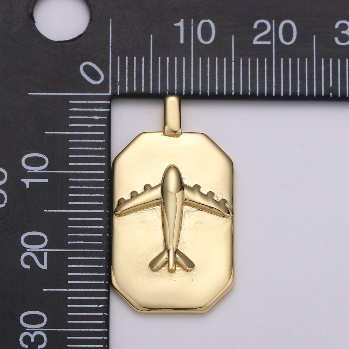 14K Gold Filled Airplane Charm- Rectangle Medallion Airplane Pendant - Dainty Charm - for Necklace Bracelet Earring Component J-035 - DLUXCA
