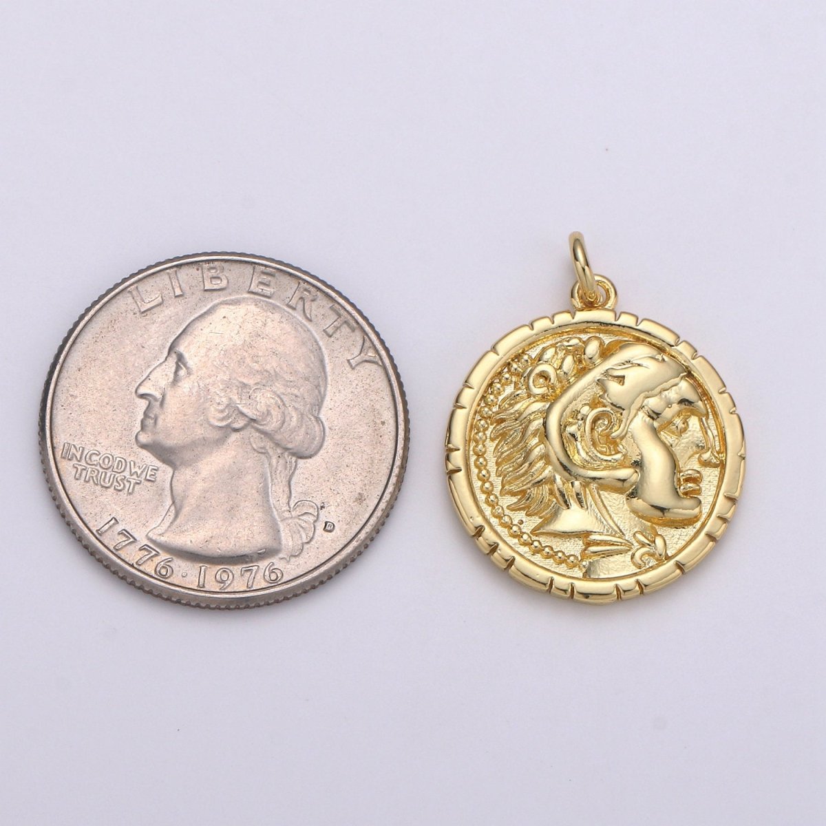 14k Gold Filled Alexander the Great Greek Warrior Coin Medallion, Ancient Gold Coin Pendant, Jewelry DIY, Necklace Pendant, Wristlet Charm D-149 - DLUXCA