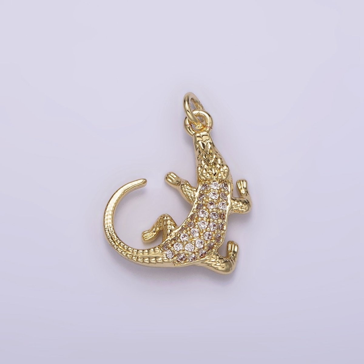 14K Gold Filled Alligator Crocodile Lizard Animal Micro Paved CZ Charm | AG257 - DLUXCA